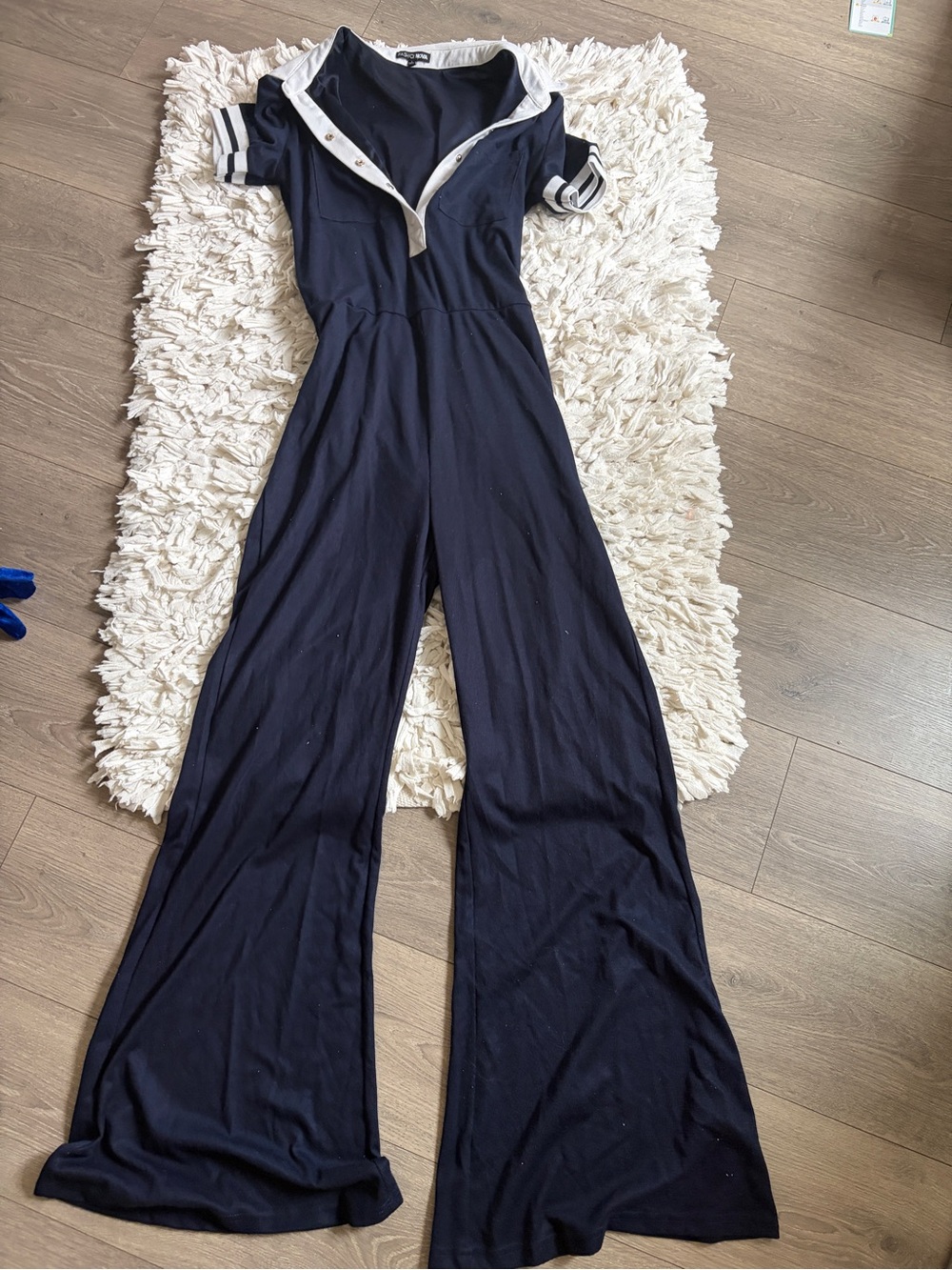 Fashion Nova Navy Wide-Leg Sailor Collar Jumpsuit